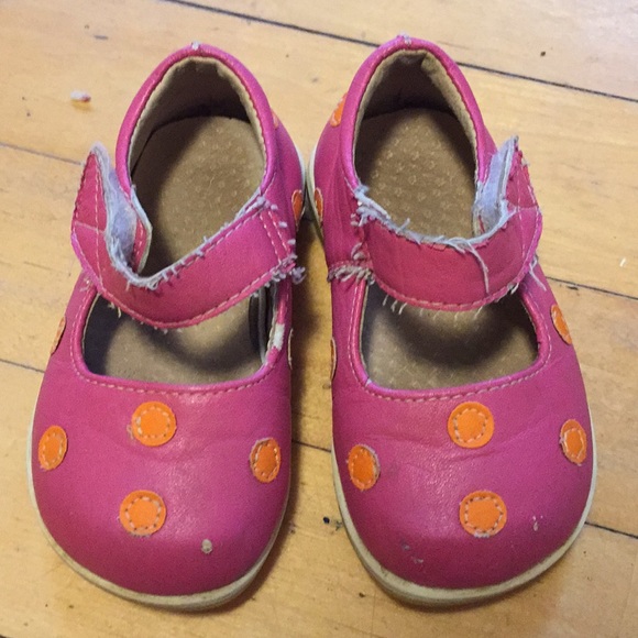 Hot Pink W/ Orange Dots Mary Janes - Picture 4 of 5